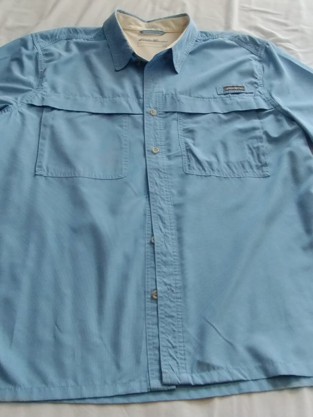 EDDIE BAUER Light Blue Short Sleeve CAMP SHIRT Sz X-LARGE (Men's)